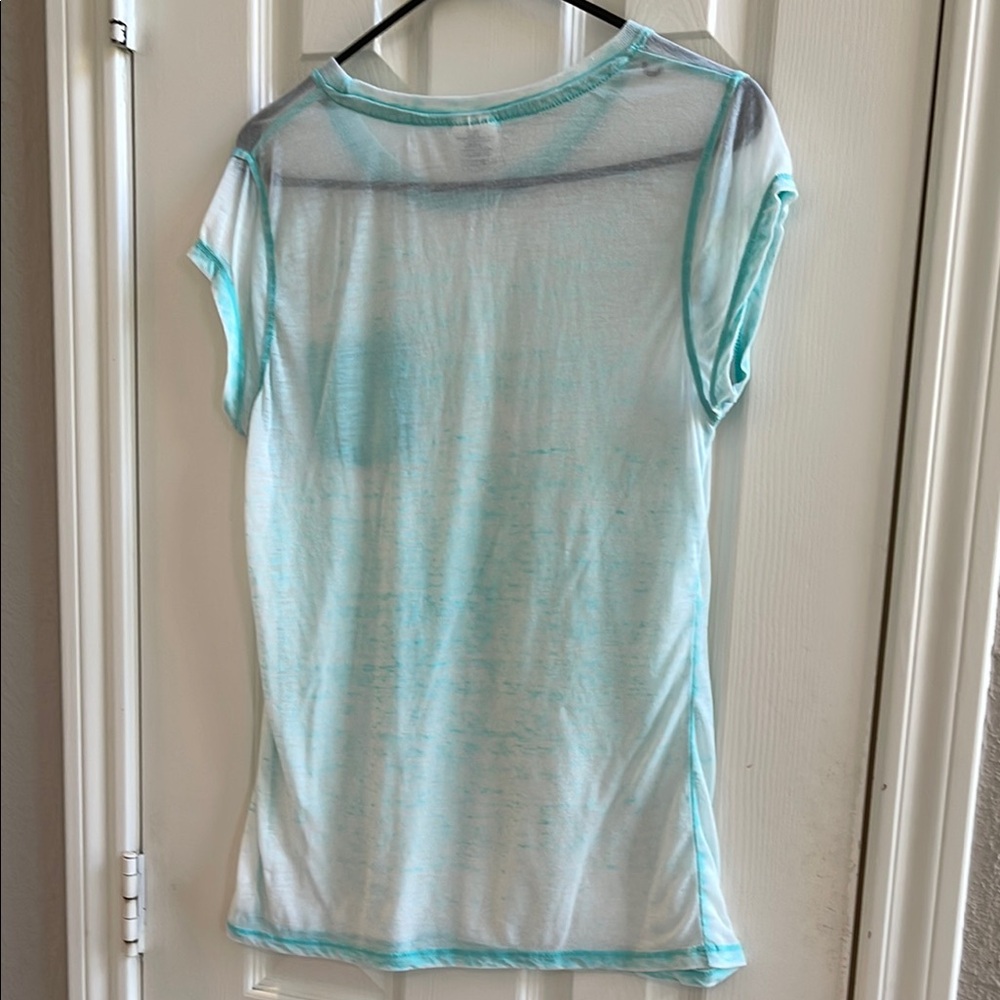 Exist Sheer Aqua T-Shirt Short Sleeve Front Pocket Relaxed Fit Medium - Picture 5 of 6